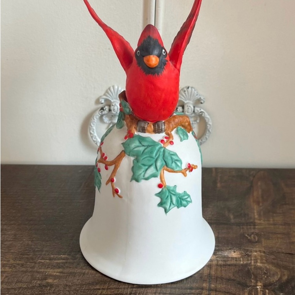 2/$10 Enesco Red Cardinal Holiday Bell Vintage